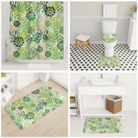 Green Aloha Hawaiian Bathroom Set Monstera Hibiscus Tropical Pattern LT19 - Polynesian Pride