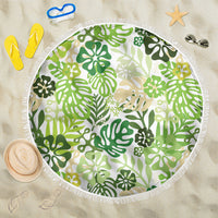 Green Aloha Hawaiian Beach Blanket Monstera Hibiscus Tropical Pattern LT19 One Size 150cm Green - Polynesian Pride