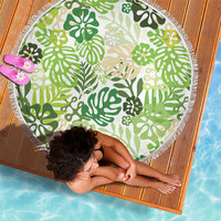 Green Aloha Hawaiian Beach Blanket Monstera Hibiscus Tropical Pattern LT19 - Polynesian Pride