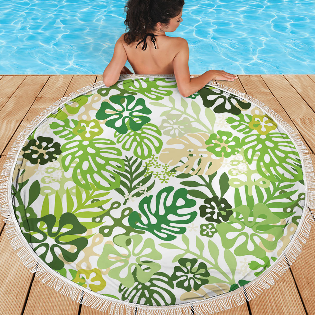 Green Aloha Hawaiian Beach Blanket Monstera Hibiscus Tropical Pattern LT19 - Polynesian Pride