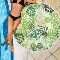Green Aloha Hawaiian Beach Blanket Monstera Hibiscus Tropical Pattern LT19 - Polynesian Pride