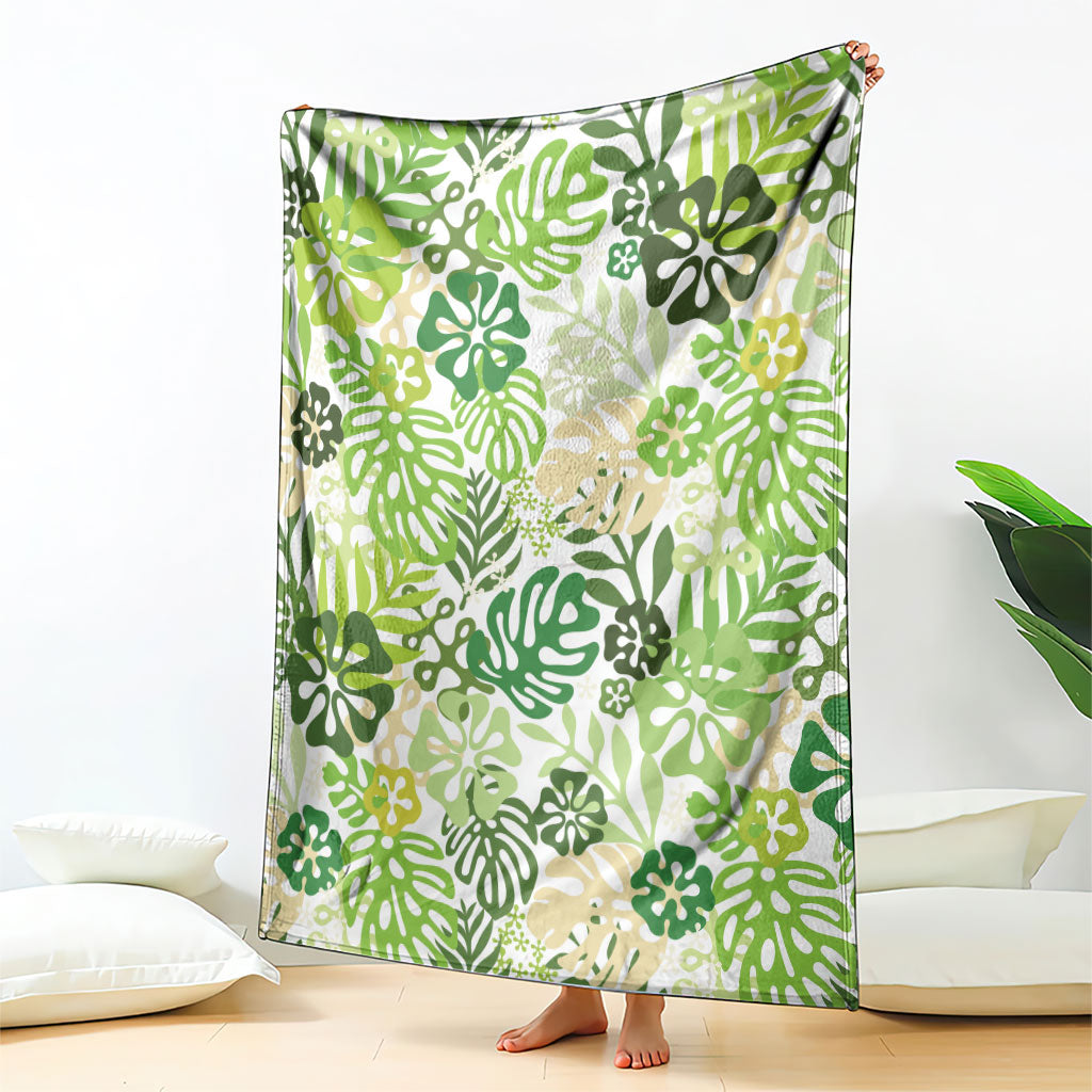 Green Aloha Hawaiian Blanket Monstera Hibiscus Tropical Pattern LT19 - Polynesian Pride