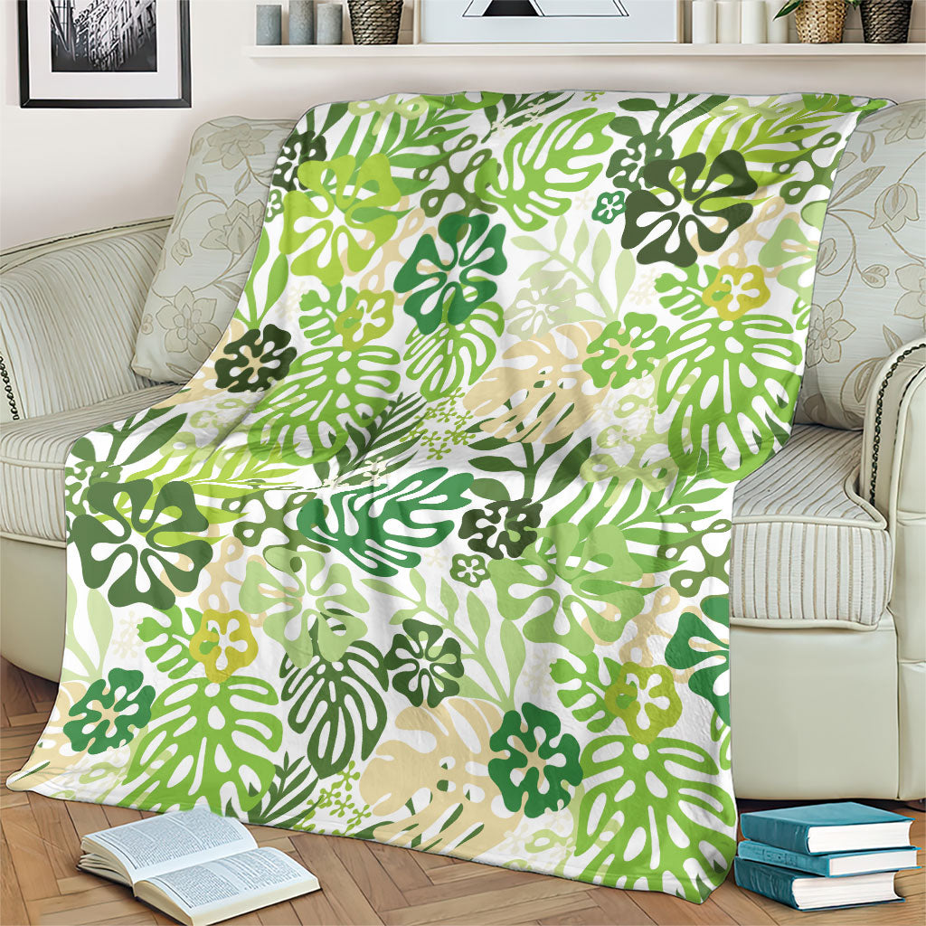 Green Aloha Hawaiian Blanket Monstera Hibiscus Tropical Pattern LT19 - Polynesian Pride