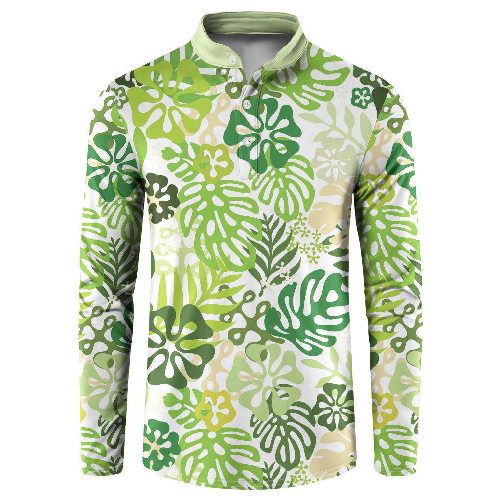 Green Aloha Hawaiian Button Sweatshirt Monstera Hibiscus Tropical Pattern LT19 Green - Polynesian Pride