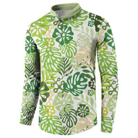 Green Aloha Hawaiian Button Sweatshirt Monstera Hibiscus Tropical Pattern LT19 - Polynesian Pride