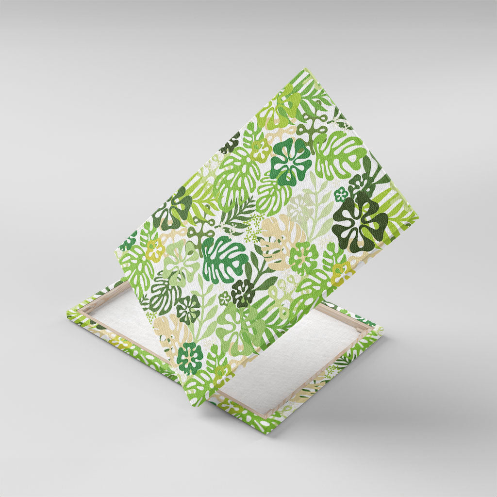 Green Aloha Hawaiian Canvas Wall Art Monstera Hibiscus Tropical Pattern LT19 With Frame Green - Polynesian Pride
