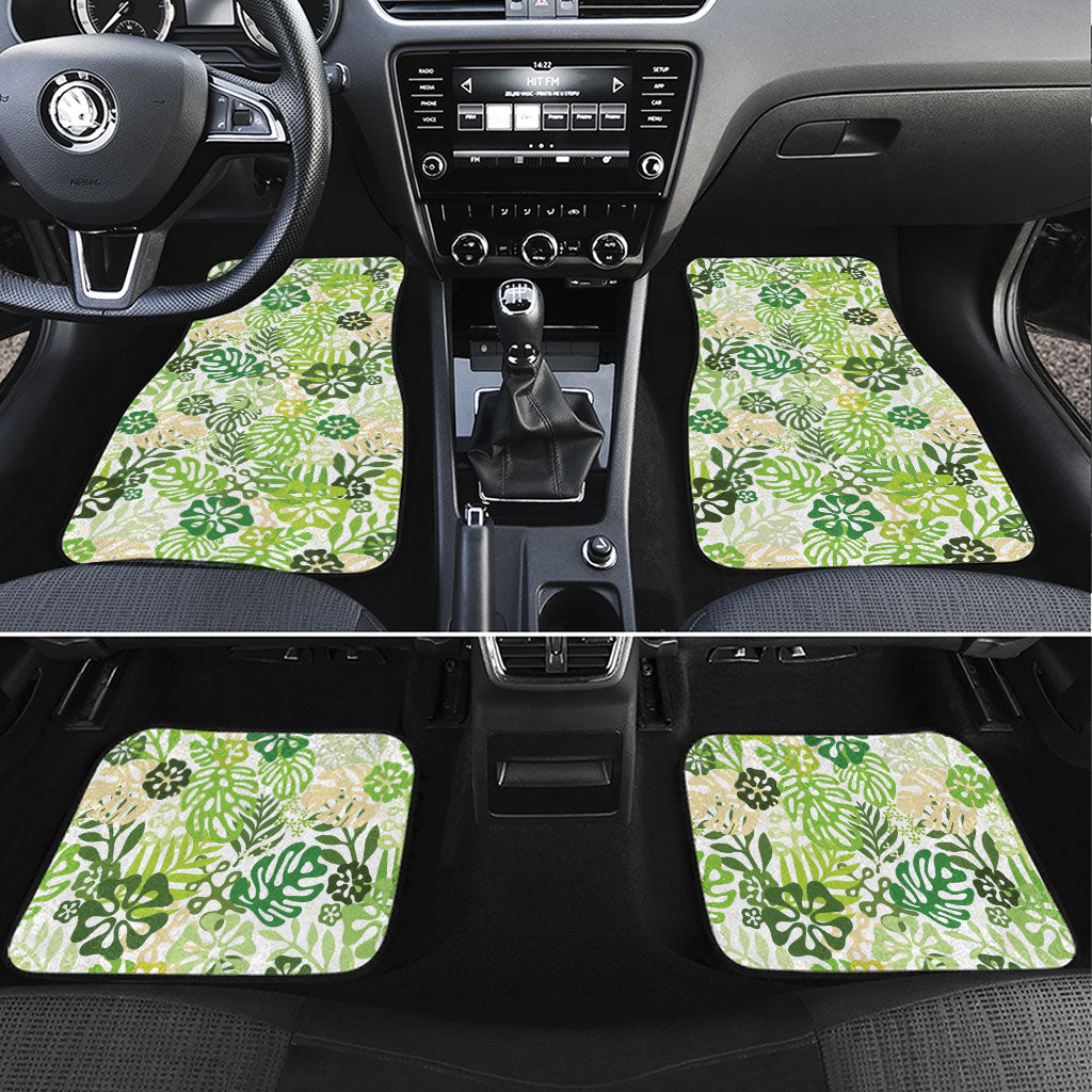 Green Aloha Hawaiian Car Mats Monstera Hibiscus Tropical Pattern
