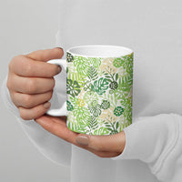 Green Aloha Hawaiian Ceramic Mug Monstera Hibiscus Tropical Pattern LT19 - Polynesian Pride