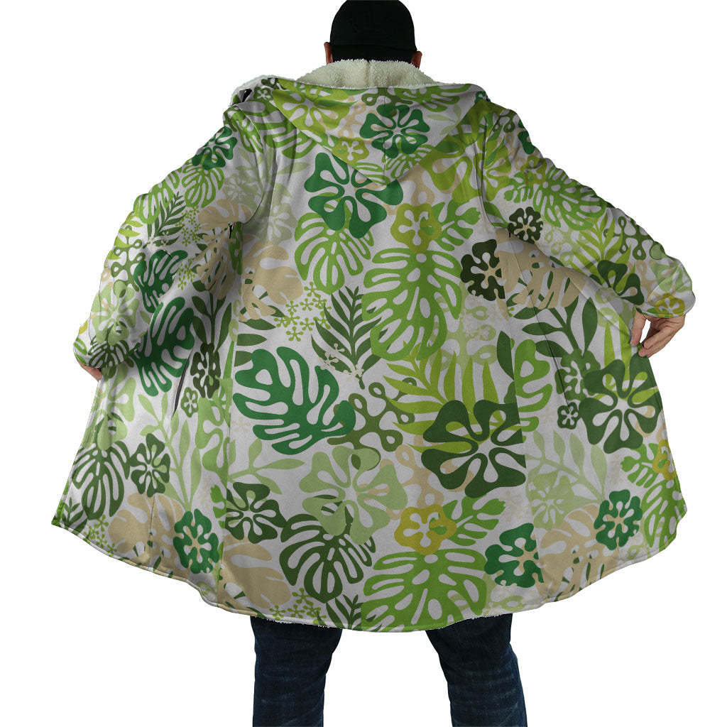 Green Aloha Hawaiian Cloak Monstera Hibiscus Tropical Pattern LT19 - Polynesian Pride