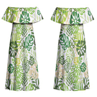 Green Aloha Hawaiian Couples Matching Off Shoulder Maxi Dress and Hawaiian Shirt Monstera Hibiscus Tropical Pattern LT19 - Polynesian Pride