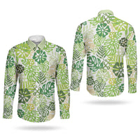 Green Aloha Hawaiian Couples Matching Off Shoulder Short Dress and Long Sleeve Button Shirt Monstera Hibiscus Tropical Pattern LT19 - Polynesian Pride