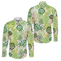 Green Aloha Hawaiian Family Matching Mermaid Dress and Hawaiian Shirt Monstera Hibiscus Tropical Pattern