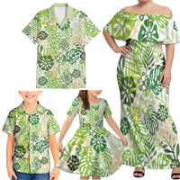 Green Aloha Hawaiian Family Matching Off Shoulder Maxi Dress and Hawaiian Shirt Monstera Hibiscus Tropical Pattern LT19 - Polynesian Pride