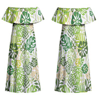 Green Aloha Hawaiian Family Matching Off Shoulder Maxi Dress and Hawaiian Shirt Monstera Hibiscus Tropical Pattern LT19 Mom's Dress Green - Polynesian Pride