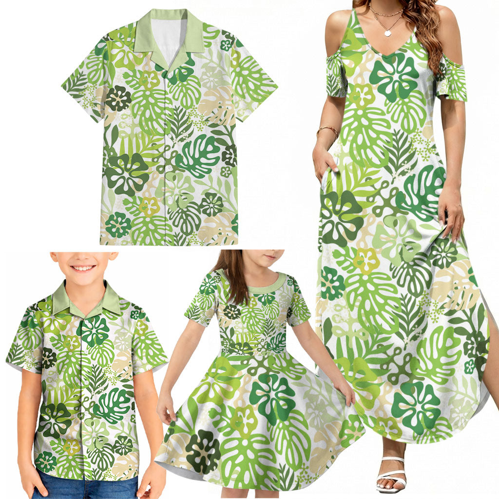 Green Aloha Hawaiian Family Matching Summer Maxi Dress and Hawaiian Shirt Monstera Hibiscus Tropical Pattern LT19 - Polynesian Pride