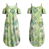 Green Aloha Hawaiian Family Matching Summer Maxi Dress and Hawaiian Shirt Monstera Hibiscus Tropical Pattern LT19 Mom's Dress Green - Polynesian Pride