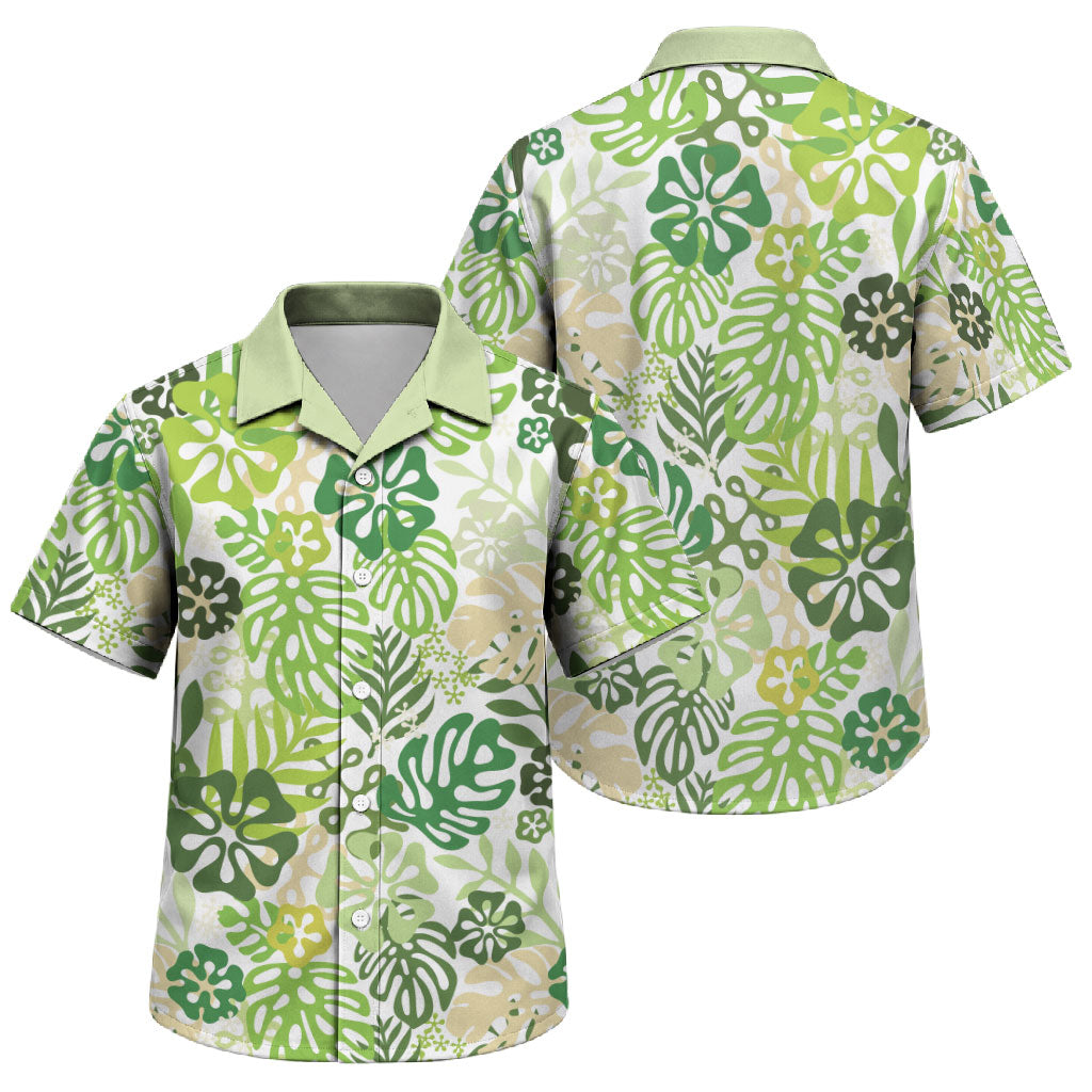 Green Aloha Hawaiian Family Matching Summer Maxi Dress and Hawaiian Shirt Monstera Hibiscus Tropical Pattern LT19 Son's Shirt Green - Polynesian Pride