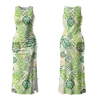 Green Aloha Hawaiian Family Matching Tank Maxi Dress and Hawaiian Shirt Monstera Hibiscus Tropical Pattern LT19 Mom's Dress Green - Polynesian Pride