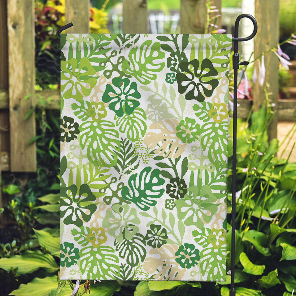 Green Aloha Hawaiian Garden Flag Monstera Hibiscus Tropical Pattern LT19 Garden Flag Green - Polynesian Pride