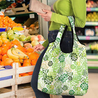Green Aloha Hawaiian Grocery Bag Monstera Hibiscus Tropical Pattern LT19 - Polynesian Pride