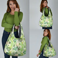 Green Aloha Hawaiian Grocery Bag Monstera Hibiscus Tropical Pattern LT19 - Polynesian Pride