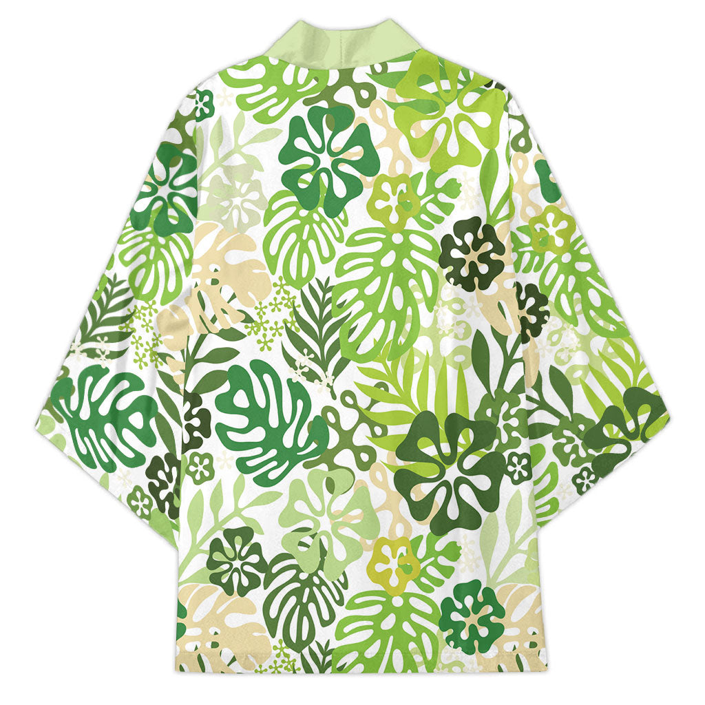 Green Aloha Hawaiian Kimono Monstera Hibiscus Tropical Pattern LT19 - Polynesian Pride