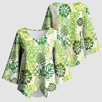 Green Aloha Hawaiian Kimono Sleeve Blouse Monstera Hibiscus Tropical Pattern LT19 - Polynesian Pride