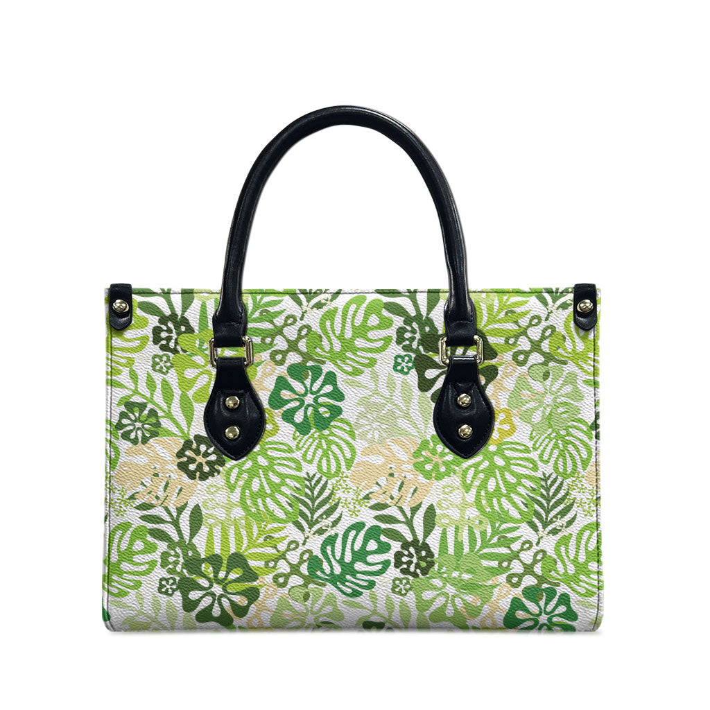 Green Aloha Hawaiian Leather Bag Monstera Hibiscus Tropical Pattern LT19 - Polynesian Pride