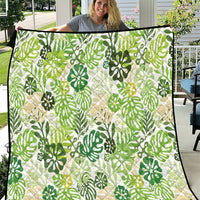 Green Aloha Hawaiian Quilt Monstera Hibiscus Tropical Pattern