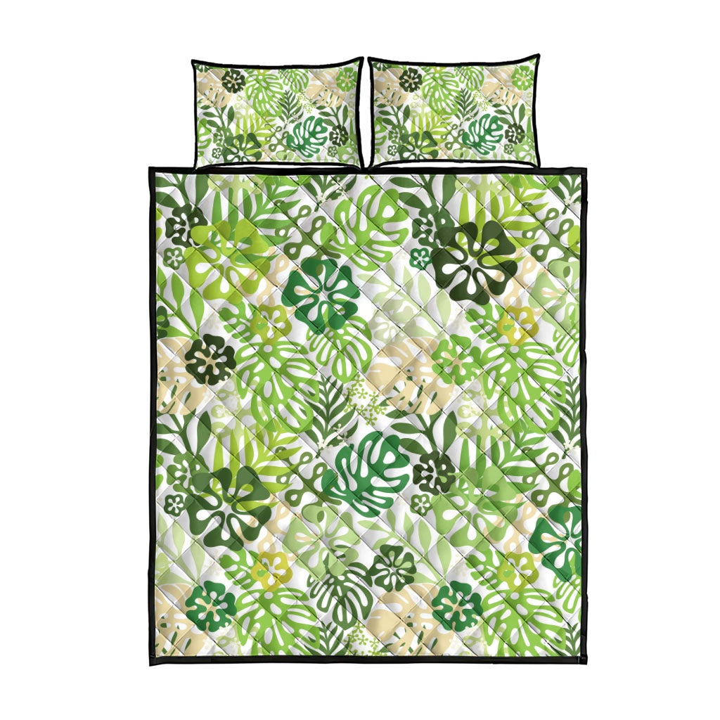Green Aloha Hawaiian Quilt Bed Set Monstera Hibiscus Tropical Pattern LT19 - Polynesian Pride