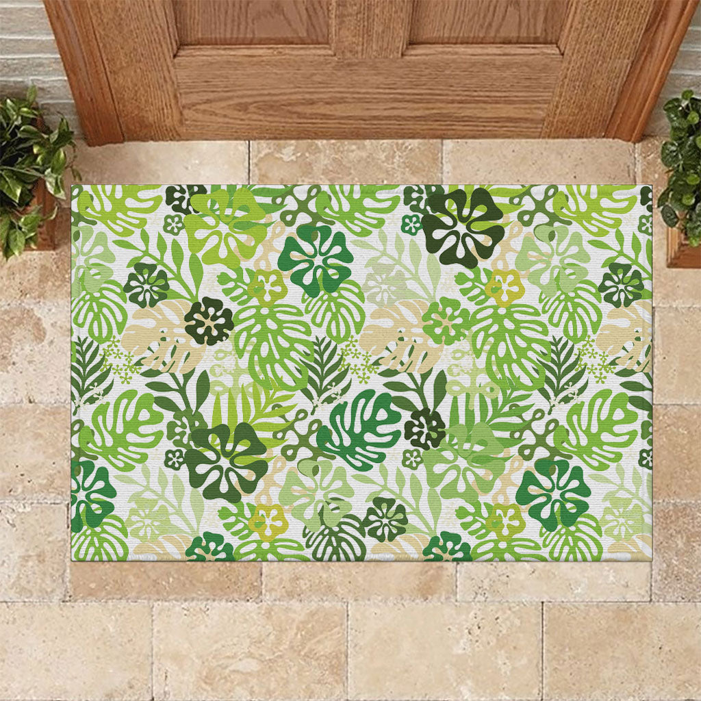 Green Aloha Hawaiian Rubber Doormat Monstera Hibiscus Tropical Pattern LT19 Green - Polynesian Pride