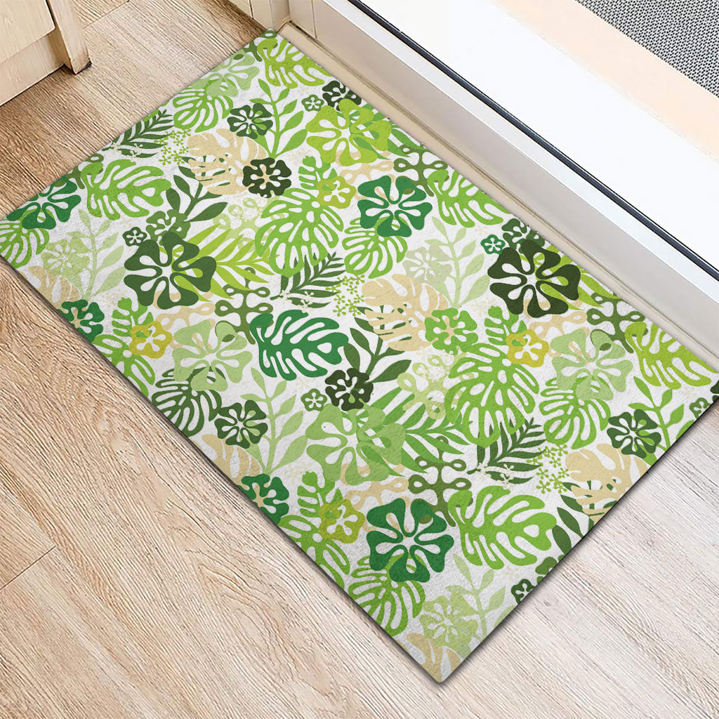 Green Aloha Hawaiian Rubber Doormat Monstera Hibiscus Tropical Pattern LT19 - Polynesian Pride