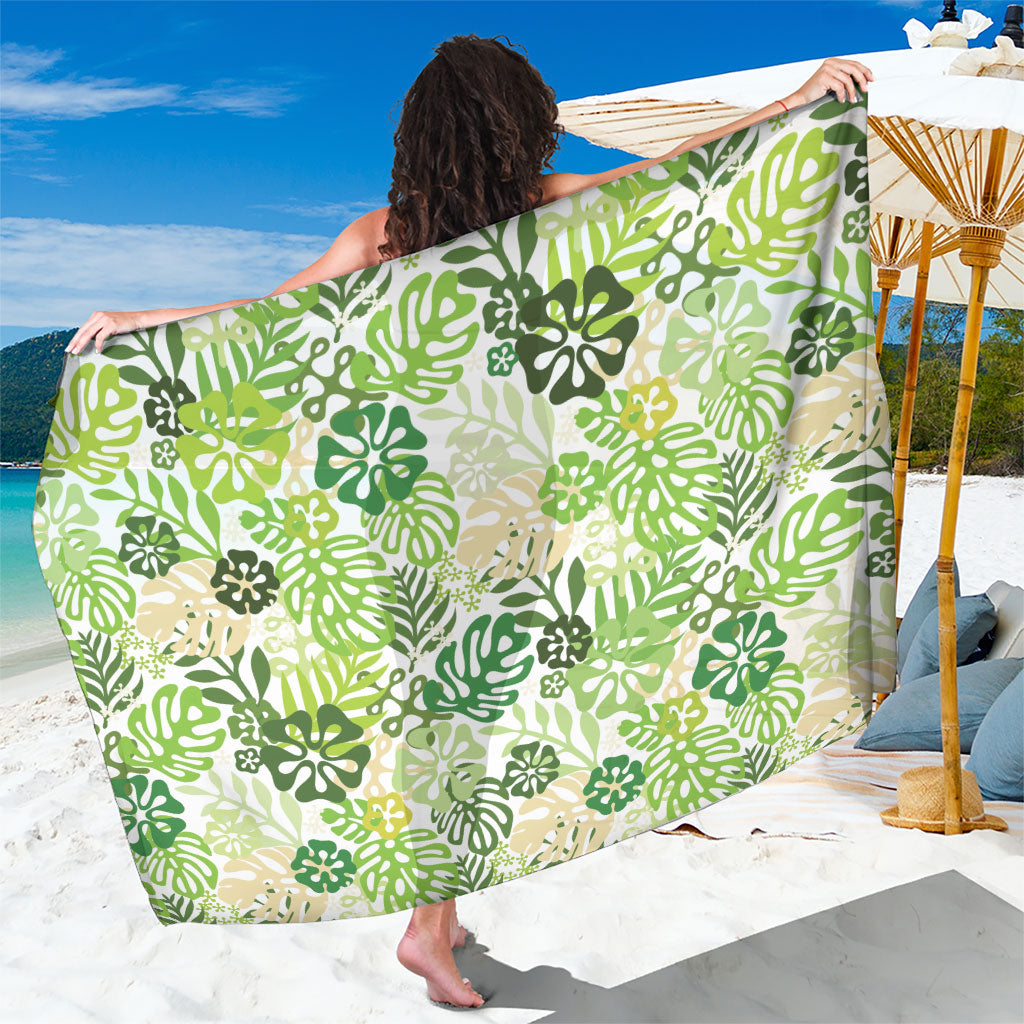 Green Aloha Hawaiian Sarong Monstera Hibiscus Tropical Pattern LT19 One Size 44 x 66 inches Green - Polynesian Pride