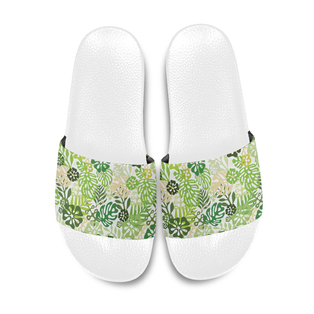 Green Aloha Hawaiian Slide Sandals Monstera Hibiscus Tropical Pattern LT19 Green - Polynesian Pride