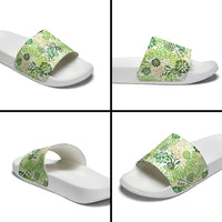 Green Aloha Hawaiian Slide Sandals Monstera Hibiscus Tropical Pattern LT19 - Polynesian Pride