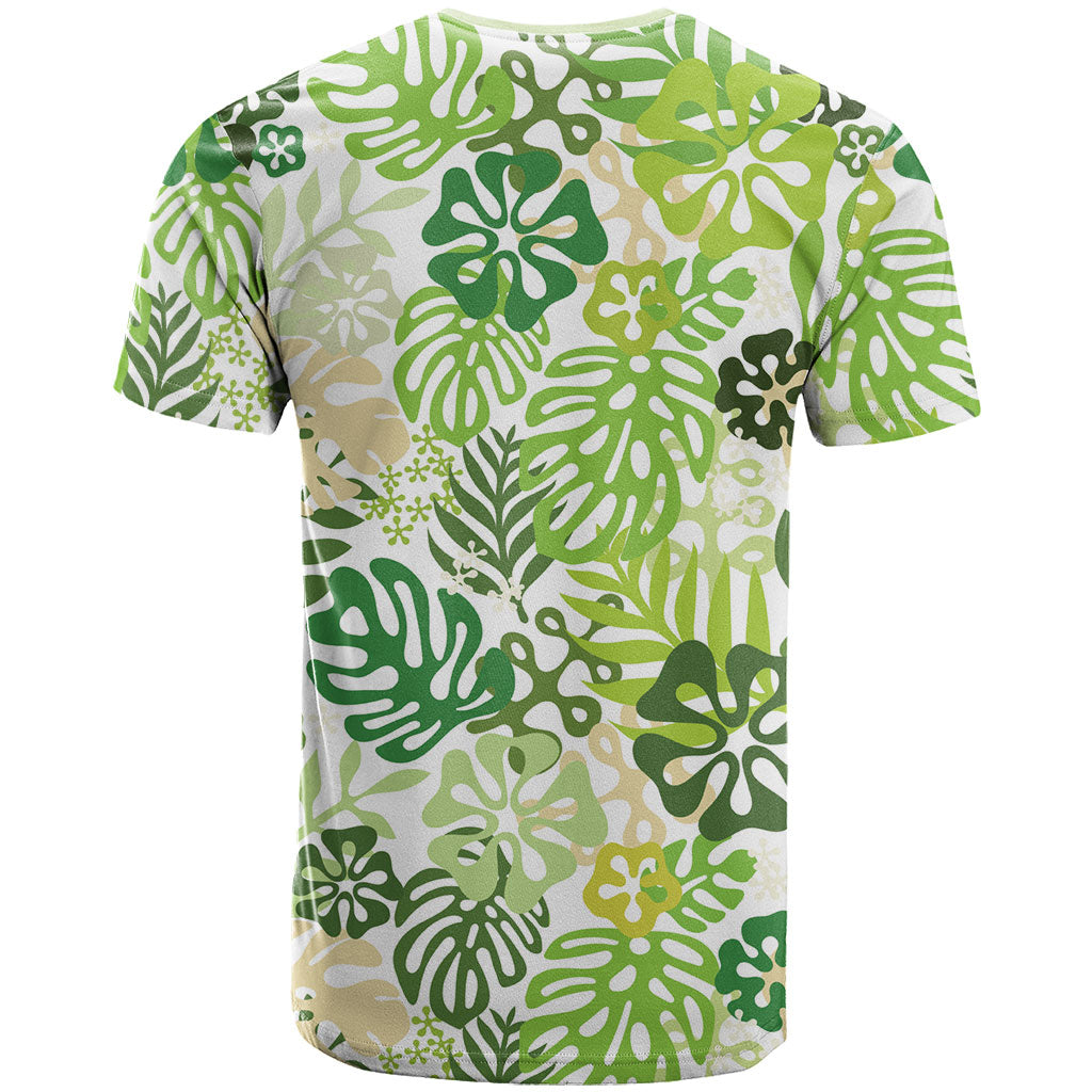 Green Aloha Hawaiian T Shirt Monstera Hibiscus Tropical Pattern