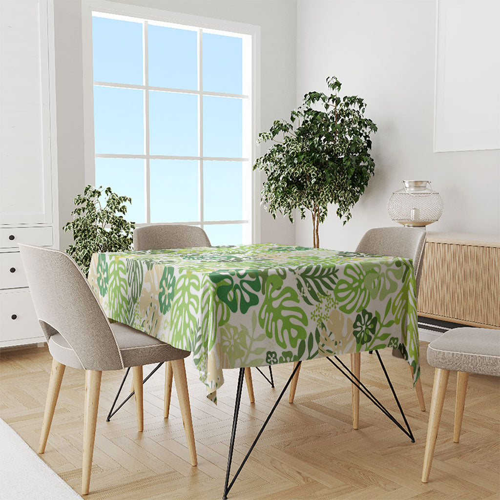 Green Aloha Hawaiian Tablecloth Monstera Hibiscus Tropical Pattern LT19 - Polynesian Pride
