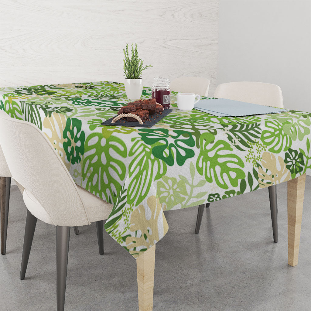 Green Aloha Hawaiian Tablecloth Monstera Hibiscus Tropical Pattern LT19 - Polynesian Pride