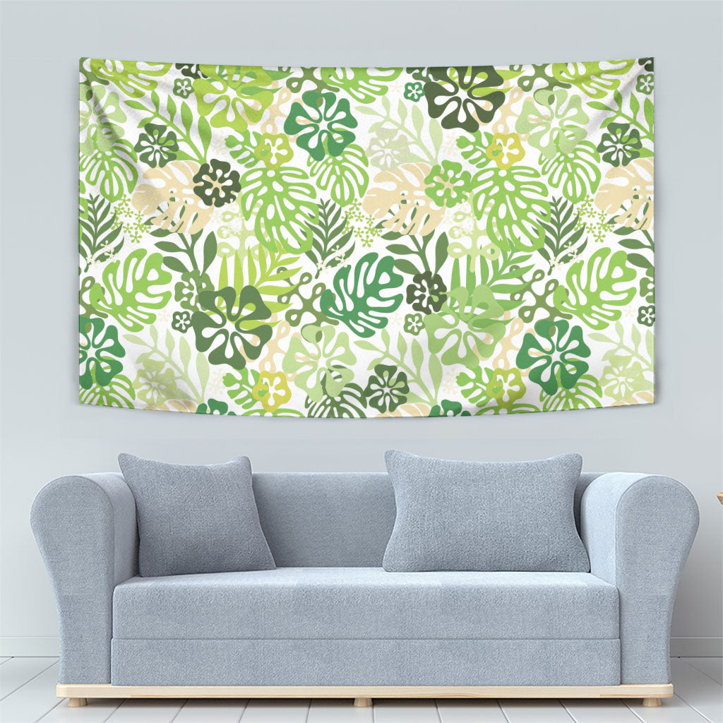 Green Aloha Hawaiian Tapestry Monstera Hibiscus Tropical Pattern LT19 - Polynesian Pride