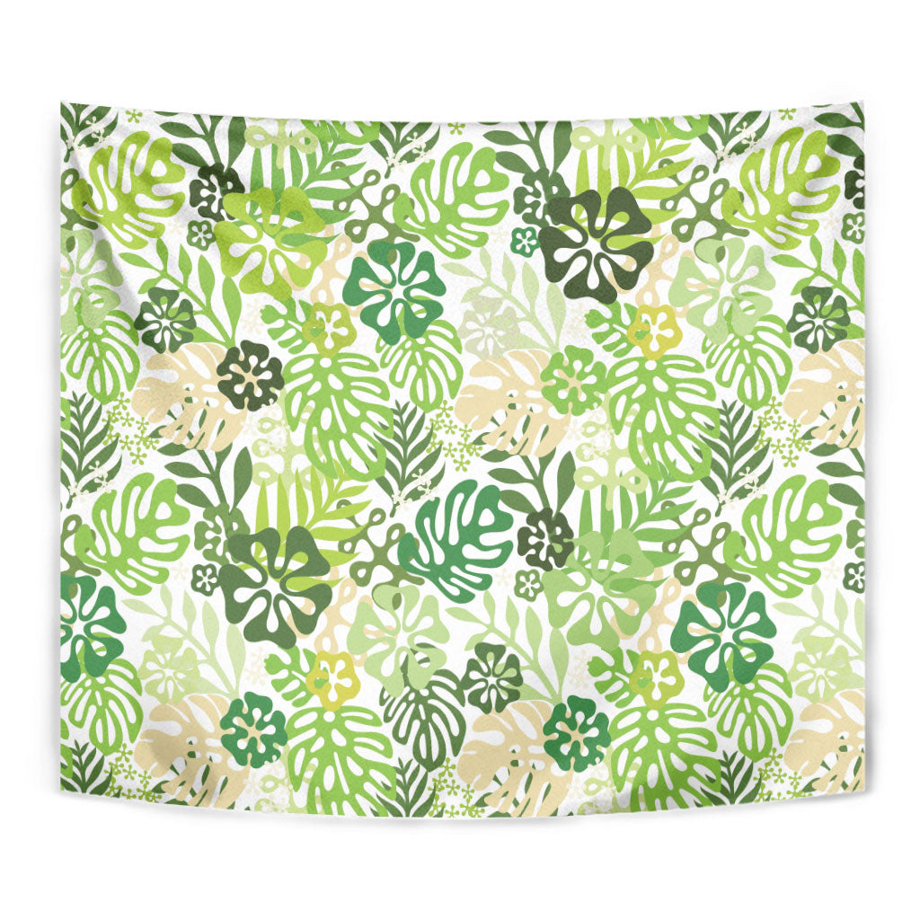 Green Aloha Hawaiian Tapestry Monstera Hibiscus Tropical Pattern LT19 - Polynesian Pride