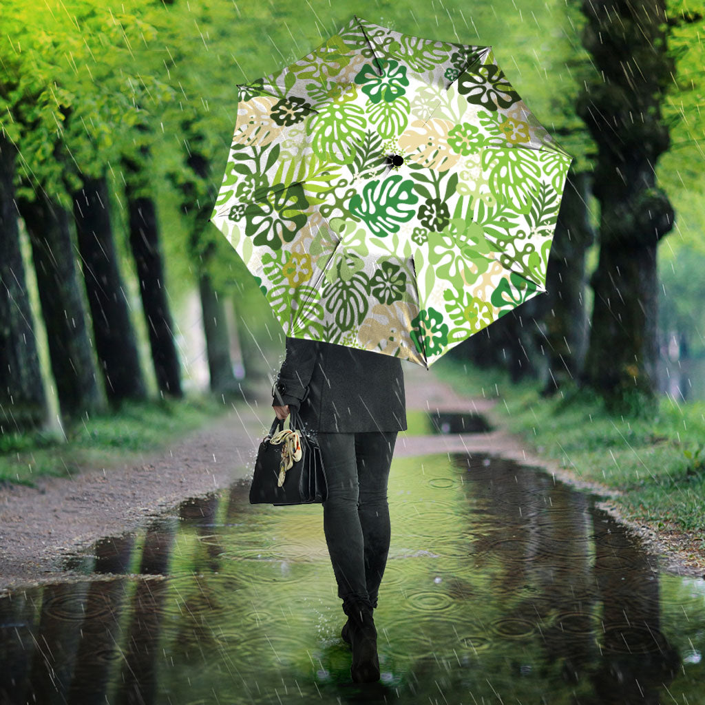 Green Aloha Hawaiian Umbrella Monstera Hibiscus Tropical Pattern LT19 - Polynesian Pride