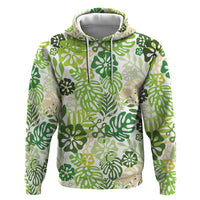 Green Aloha Hawaiian Zip Hoodie Monstera Hibiscus Tropical Pattern LT19 Pullover Hoodie Green - Polynesian Pride