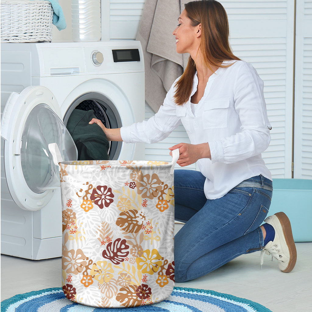 Brown Aloha Hawaiian Laundry Basket Monstera Hibiscus Tropical Pattern LT19 - Polynesian Pride