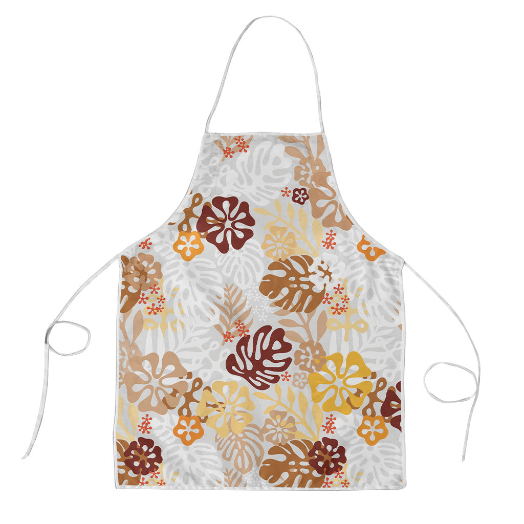 Brown Aloha Hawaiian Apron Monstera Hibiscus Tropical Pattern LT19 Brown - Polynesian Pride