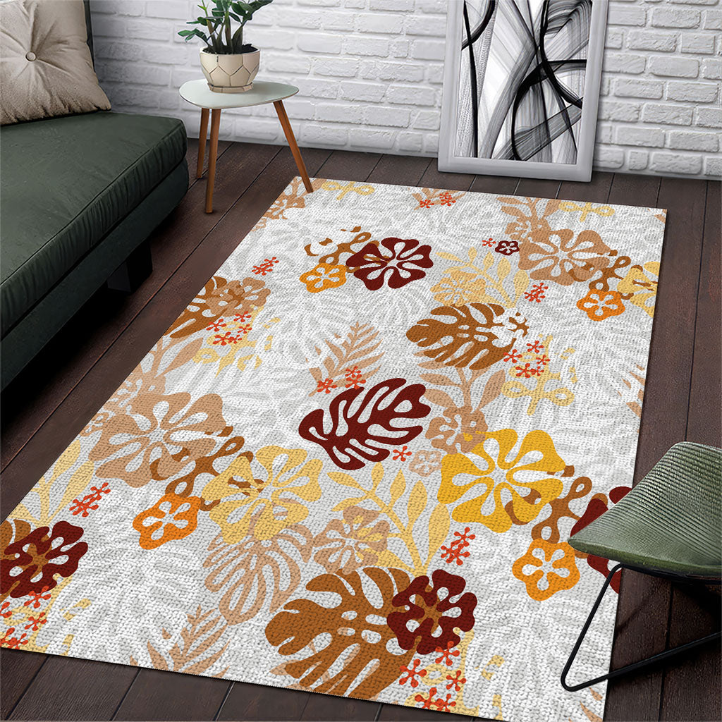 Brown Aloha Hawaiian Area Rug Monstera Hibiscus Tropical Pattern LT19 Brown - Polynesian Pride