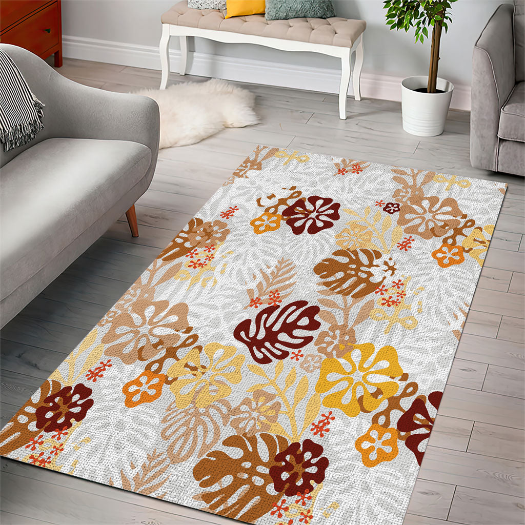 Brown Aloha Hawaiian Area Rug Monstera Hibiscus Tropical Pattern LT19 - Polynesian Pride