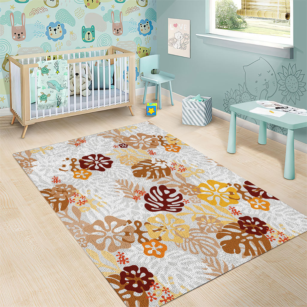 Brown Aloha Hawaiian Area Rug Monstera Hibiscus Tropical Pattern LT19 - Polynesian Pride