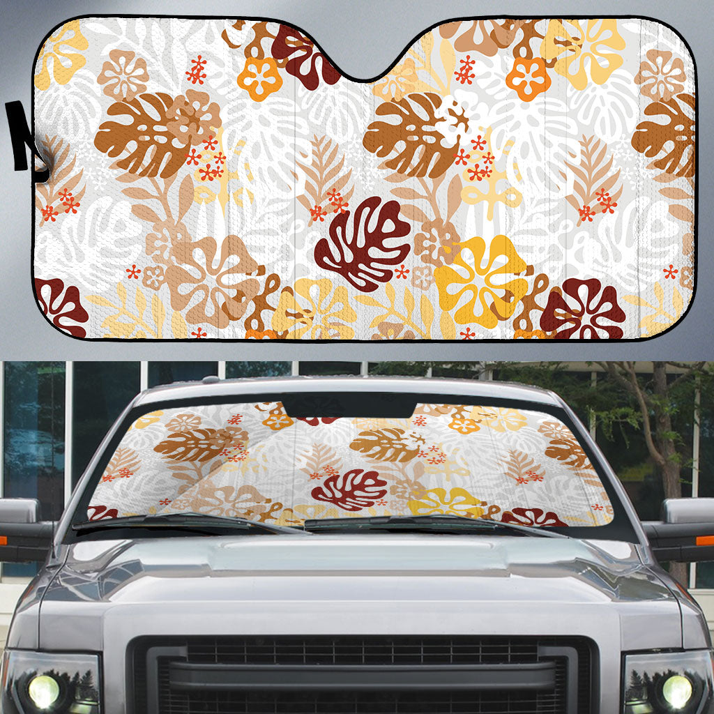 Brown Aloha Hawaiian Auto Sun Shade Monstera Hibiscus Tropical Pattern LT19 Brown - Polynesian Pride