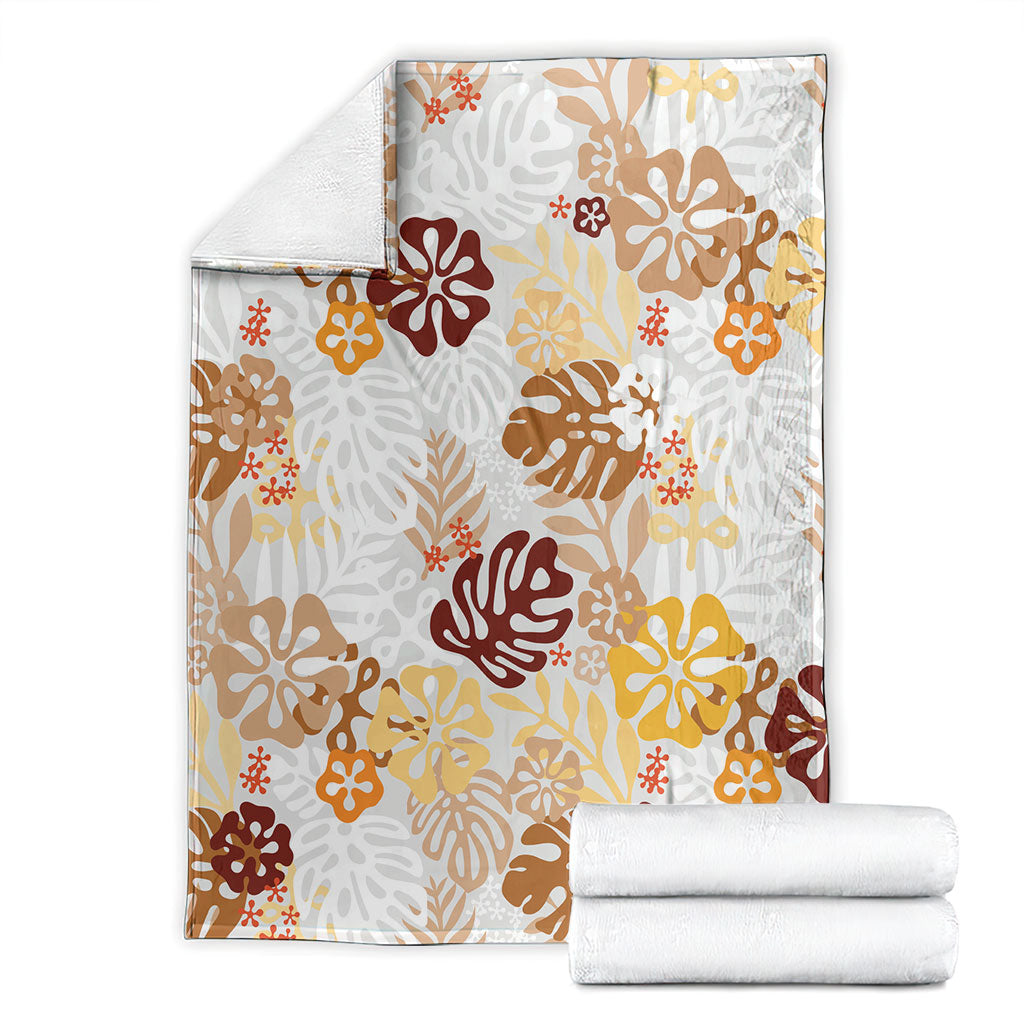Brown Aloha Hawaiian Blanket Monstera Hibiscus Tropical Pattern LT19 - Polynesian Pride
