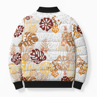 Brown Aloha Hawaiian Bomber Puffer Jacket Monstera Hibiscus Tropical Pattern LT19 - Polynesian Pride